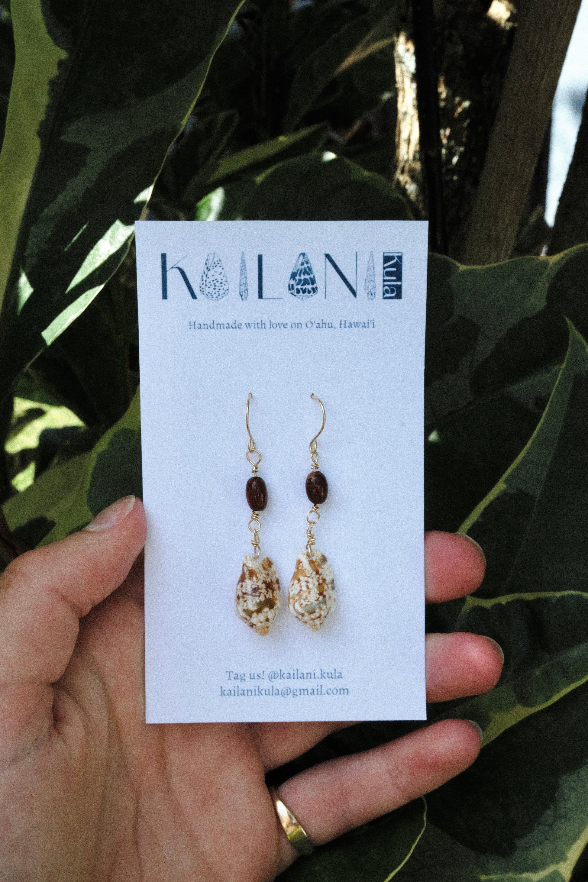 Pūpūmamāiki and Polished Koa Wood Earrings