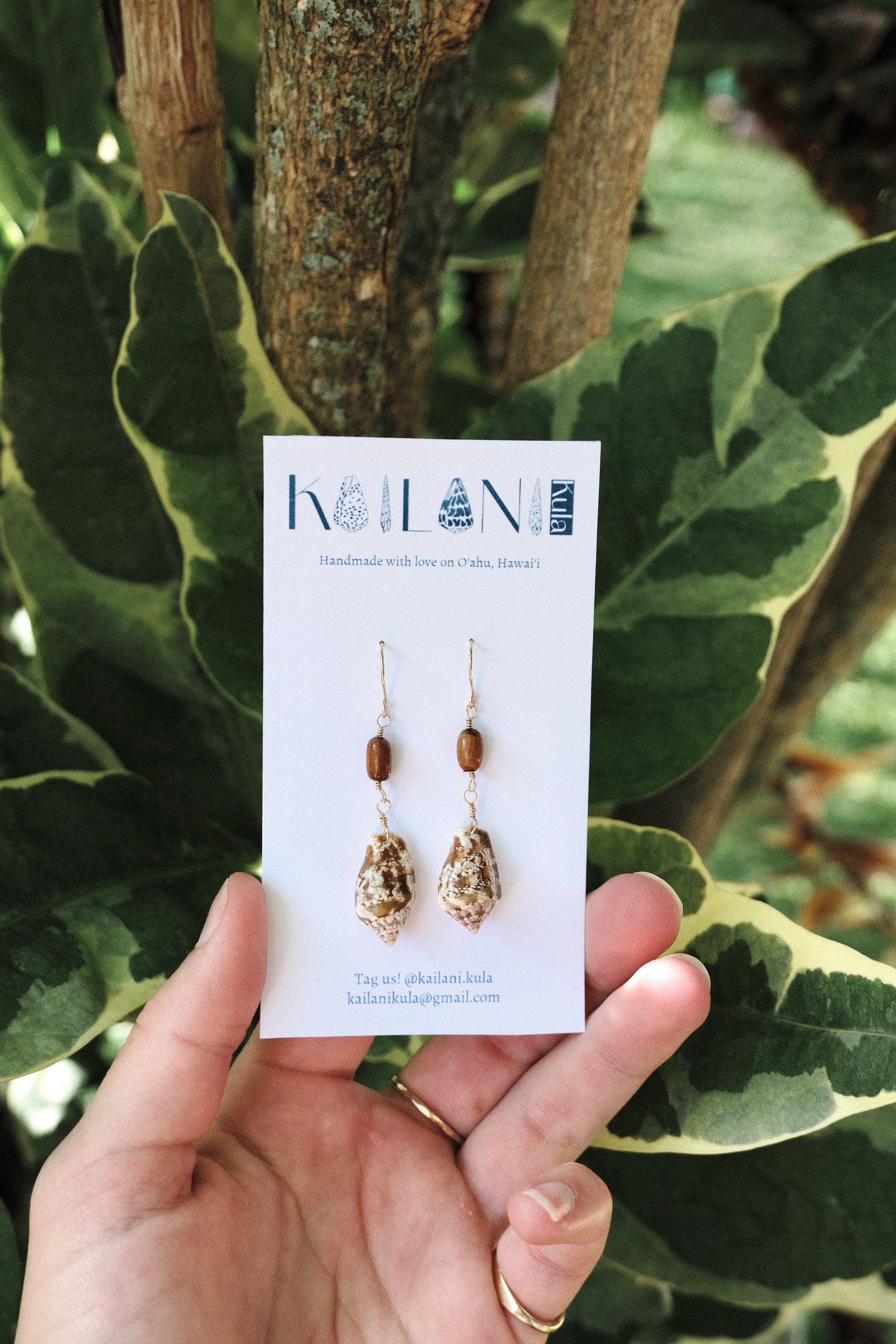 Patterned Pūpūmamāiki and Polished Koa Wood Earrings