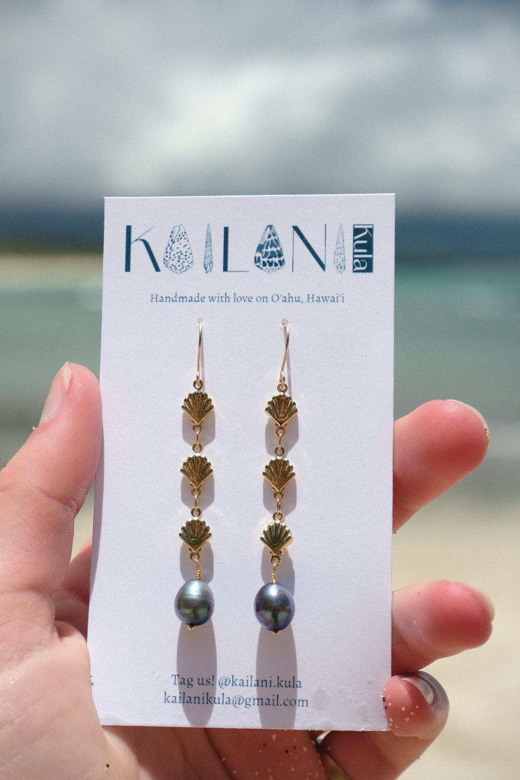 Navy Pearl Mermaid Drop Earrings