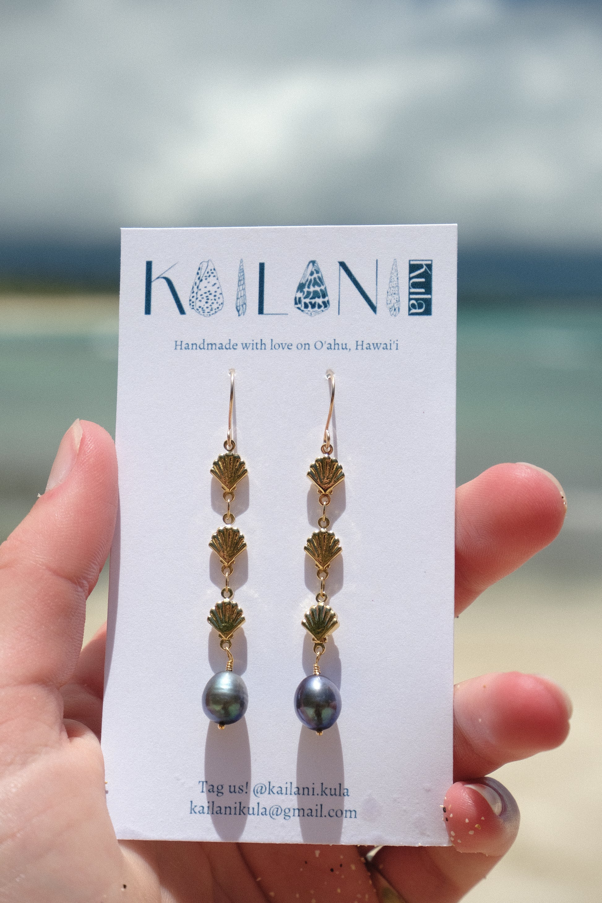 Navy Pearl Mermaid Drop Earrings