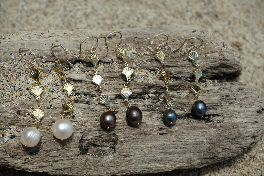 Navy Pearl Mermaid Drop Earrings