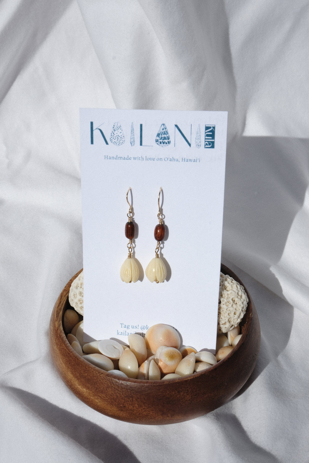 Pikake and Koa Wood Earrings